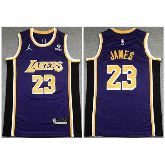 Men Los Angeles Lakers #23 LeBron James Bibigo Purple Stitched Basketball Jersey->->NBA Jersey