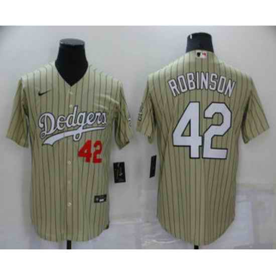 Men's Los Angeles Dodgers #42 Jackie Robinson Cream Pinstripe Stitched MLB Cool Base Nike Jersey->los angeles dodgers->MLB Jersey