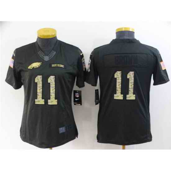 Women Philadelphia Eagles #11 A  J  Brown Black Salute To Service Stitched Football Jersey 28Run Small 2->women nfl jersey->Women Jersey