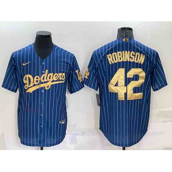 Men Los Angeles Dodgers #42 Jackie Robinson Navy Gold Cool Base Stitched Baseball Jersey->los angeles dodgers->MLB Jersey