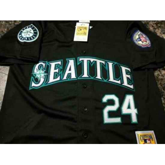 Men Seattle Mariners ken griffey Jr #24 Black MLB jersey Throwback->youth mlb jersey->Youth Jersey