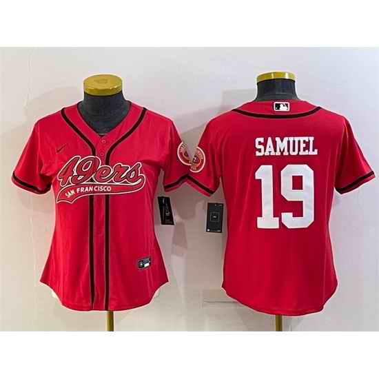 Women San Francisco 49ers #19 Deebo Samuel Red With Patch Cool Base Stitched Baseball Jersey->women nfl jersey->Women Jersey