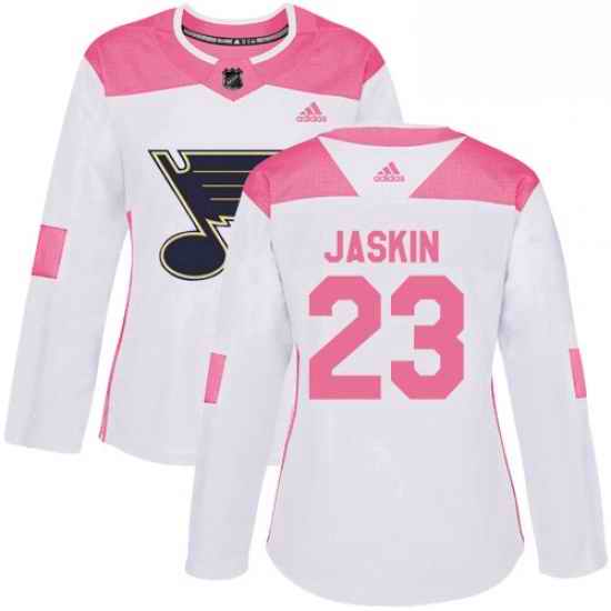 Womens Adidas St Louis Blues #23 Dmitrij Jaskin Authentic WhitePink Fashion NHL Jersey->women nhl jersey->Women Jersey