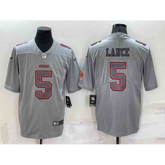 Men San Francisco 49ers #5 Trey Lance Grey With Patch Atmosphere Fashion Stitched Jersey->san francisco 49ers->NFL Jersey