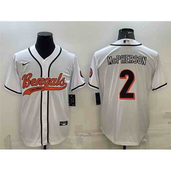 Men Cincinnati Bengals #2 Evan McPherson White With Patch Cool Base Stitched Baseball Jersey->cincinnati bengals->NFL Jersey