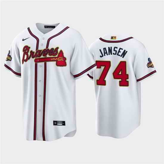 Men Atlanta Braves #74 Kenley Jansen 2022 White Gold World Series Champions Program Cool Base Stitched Baseball jersey->atlanta braves->MLB Jersey