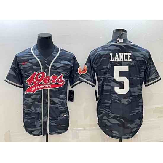 Men San Francisco 49ers #5 Trey Lance Grey Camo With Patch Cool Base Stitched Baseball Jersey->san francisco 49ers->NFL Jersey