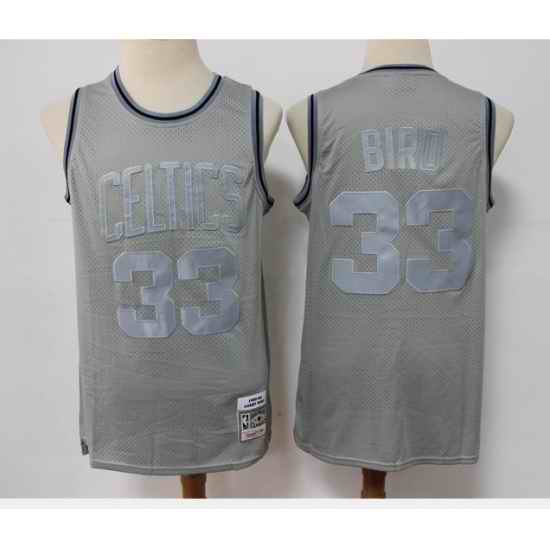 Men Boston Celtics #33 Larry Bird Grey Throwback Stitched Basketball Jersey->->NBA Jersey