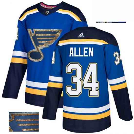 Mens Adidas St Louis Blues #34 Jake Allen Authentic Royal Blue Fashion Gold NHL Jersey->st.louis blues->NHL Jersey