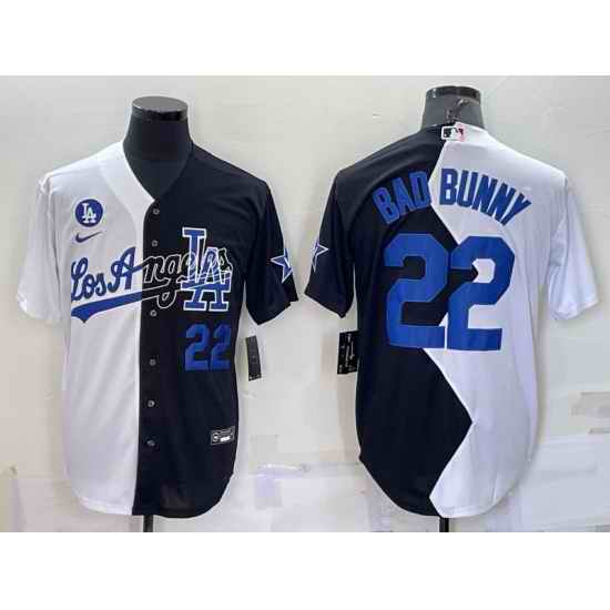 Men Los Angeles Dodgers #22 Bad Bunny 2022 All Star White Black Split Cool Base Stitched Jersey->los angeles dodgers->MLB Jersey