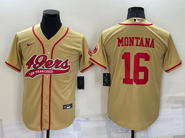Men's San Francisco 49ers #16 Joe Montana Gold Cool Base Stitched Baseball Jersey->philadelphia eagles->NFL Jersey
