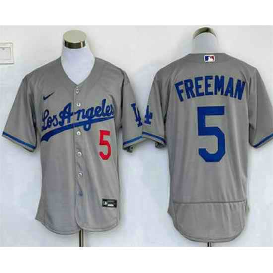 Men's Los Angeles Dodgers #5 Freddie Freeman Grey With Los Stitched MLB Flex Base Nike Jersey->los angeles dodgers->MLB Jersey