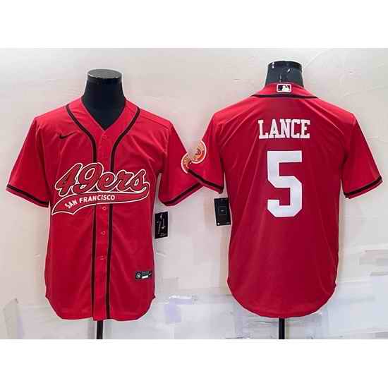 Men San Francisco 49ers #5 Trey Lance Red Cool Base Stitched Baseball Jersey->san francisco 49ers->NFL Jersey