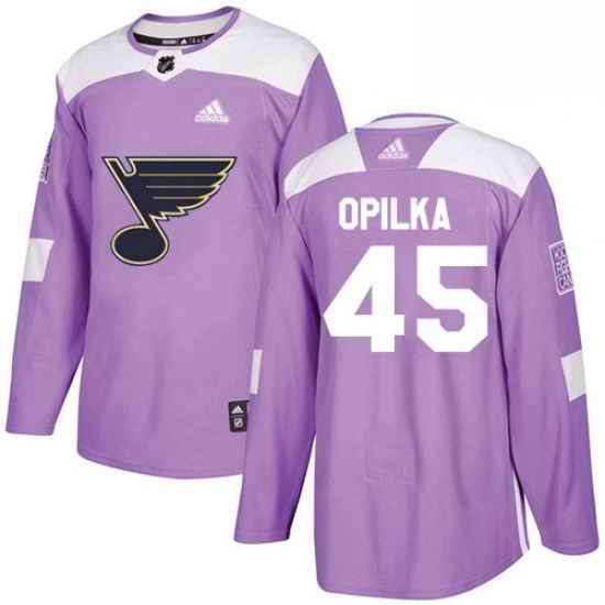 Mens Adidas St Louis Blues #45 Luke Opilka Authentic Purple Fights Cancer Practice NHL Jersey->st.louis blues->NHL Jersey