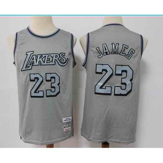 Men Los Angeles Lakers #23 LeBron James Grey Throwback Stitched Basketball Jersey->los angeles lakers->NBA Jersey