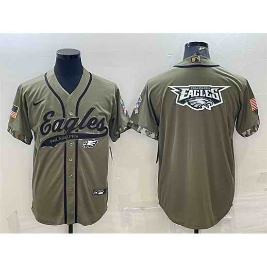 Men Philadelphia Eagles Olive 2022 Salute To Service Team Big Logo Cool Base Stitched Baseball Jersey II->philadelphia eagles->NFL Jersey