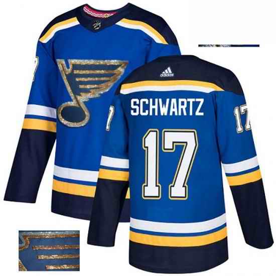 Mens Adidas St Louis Blues #17 Jaden Schwartz Authentic Royal Blue Fashion Gold NHL Jersey->st.louis blues->NHL Jersey