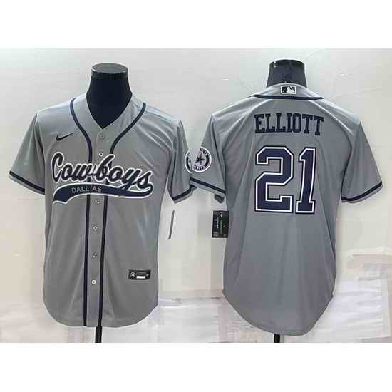 Men Dallas Cowboys #21 Ezekiel Elliott Grey Cool Base Stitched Baseball Jersey->dallas cowboys->NFL Jersey