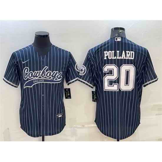 Men Dallas Cowboys #20 Tony Pollard Navy With Patch Cool Base Stitched Baseball Jersey->dallas cowboys->NFL Jersey