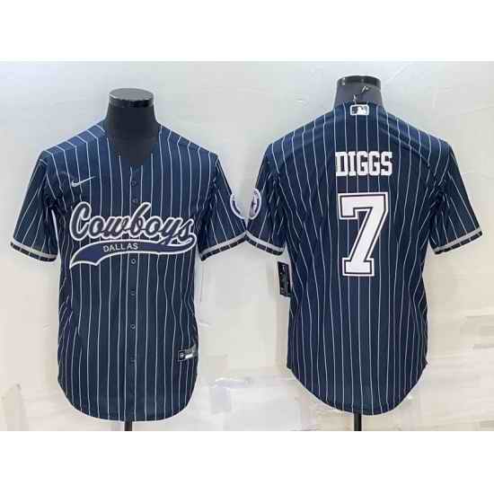 Men Dallas Cowboys #7 Trevon Diggs Navy With Patch Cool Base Stitched Baseball Jersey->dallas cowboys->NFL Jersey