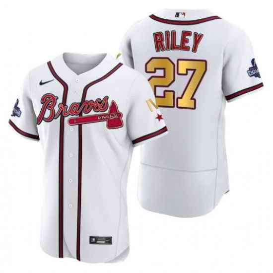 Men Atlanta Braves #27 Austin Riley White Gold World Series Champions Flex Base Stitched Jersey->baltimore orioles->MLB Jersey