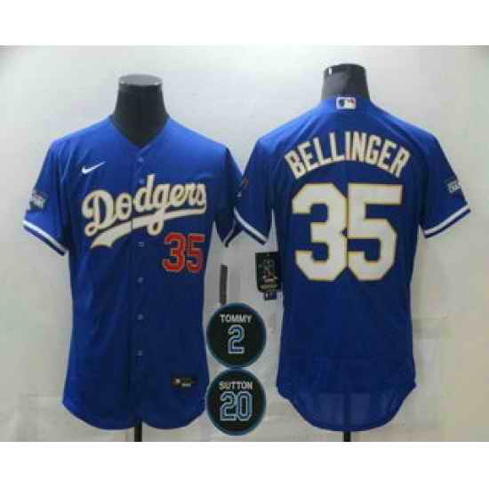 Men Los Angeles Dodgers 35 Cody Bellinger Blue Gold #2 20 Patch Stitched MLB Flex Base Nike Jersey->los angeles dodgers->MLB Jersey