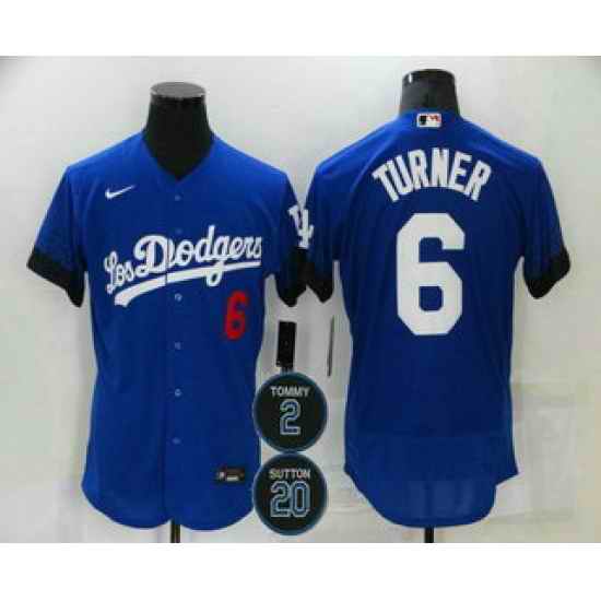Men Los Angeles Dodgers 6 Trea Turner Blue #2 20 Patch City Connect Flex Base Stitched Jersey->los angeles dodgers->MLB Jersey