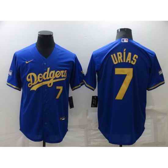 Men Los Angeles Dodgers #7 Julio Urias Royal Gold Cool Base Stitched Baseball jersey->los angeles dodgers->MLB Jersey