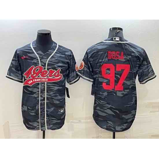 Men San Francisco 49ers #97 Nick Bosa Grey Red Camo With Patch Cool Base Stitched Baseball Jersey->san francisco 49ers->NFL Jersey