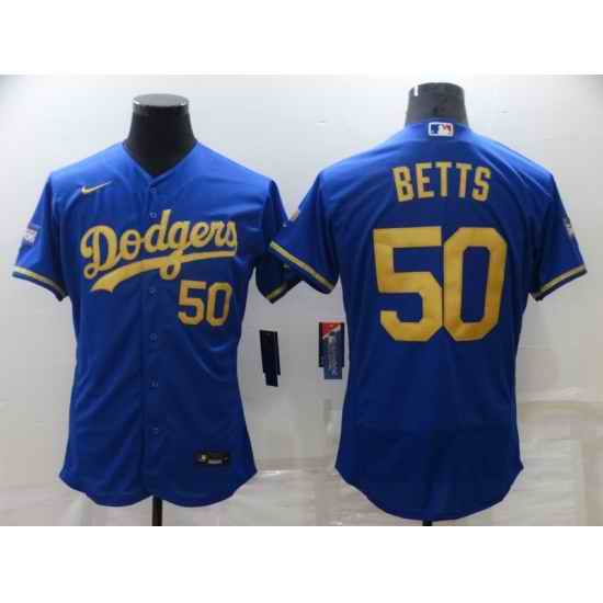 Men Los Angeles Dodgers #50 Mookie Betts Blue Gold 2020 World Series Flex Base Stitched Jersey->new york mets->MLB Jersey