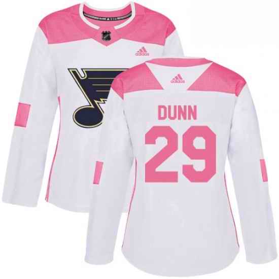 Womens Adidas St Louis Blues #29 Vince Dunn Authentic WhitePink Fashion NHL Jersey->women nhl jersey->Women Jersey