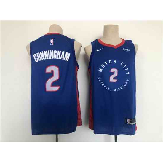 Men Detroit Pistons #2 Cade Cunningham Navy Stitched Basketball Jersey->houston rockets->NBA Jersey