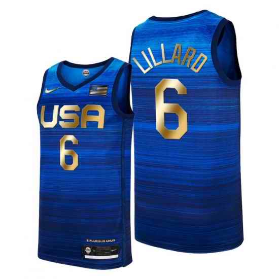 USA Dream Team #6 Damian Lillard 2021 Tokyo Olymipcs Nike Basketball Jersey Blue->->