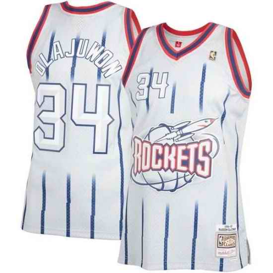 Men Houston Rockets 34 Hakeem Olajuwon Mitchell  #26 Ness White Classic Stitched Basketball Jersey->indiana pacers->NBA Jersey
