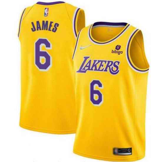 Men Los Angeles Lakers #6 LeBron James Bibigo Yellow Stitched Basketball Jersey->los angeles lakers->NBA Jersey