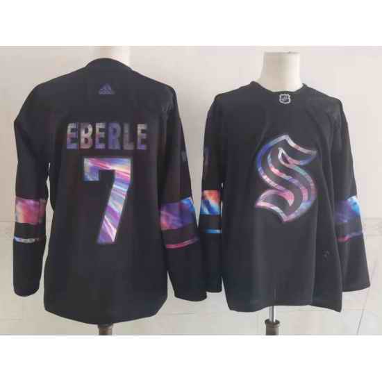 Men Seattle Kraken #7 Jordan Eberle Black Iridescent Holographic Authentic Jersey->anaheim ducks->NHL Jersey