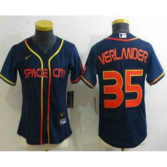 Women's Houston Astros #35 Justin Verlander 2022 Navy Blue City Connect Cool Base Stitched Jersey->women mlb jersey->Women Jersey