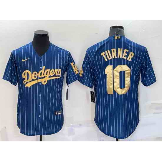 Men Los Angeles Dodgers #10 Justin Turner Navy Gold Cool Base Stitched Baseball Jersey->los angeles dodgers->MLB Jersey