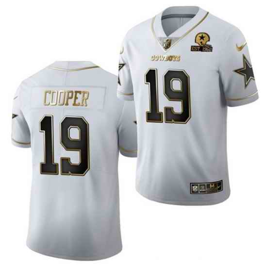 Men Dallas Cowboys #19 Amari Cooper White Golden Edition With 1960 Patch Limited Stitched Jersey->dallas cowboys->NFL Jersey
