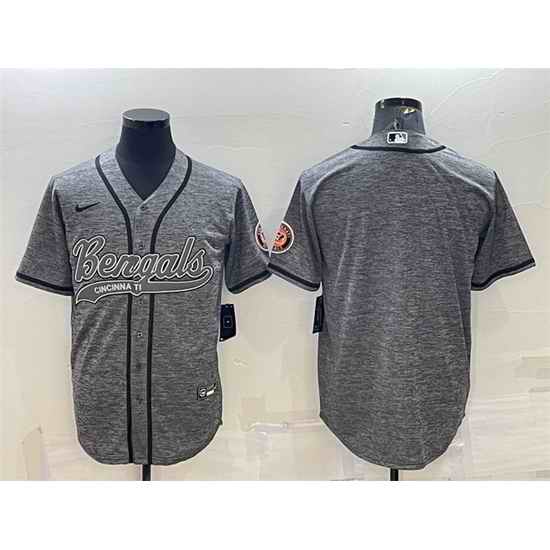 Men Cincinnati Bengals Blank Grey With Patch Cool Base Stitched Baseball Jersey->cincinnati bengals->NFL Jersey