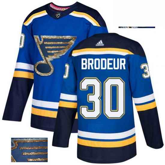 Mens Adidas St Louis Blues #30 Martin Brodeur Authentic Royal Blue Fashion Gold NHL Jersey->st.louis blues->NHL Jersey