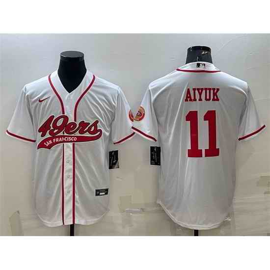 Men San Francisco 49ers #11 Brandon Aiyuk White With Patch Cool Base Stitched Baseball Jersey->san francisco 49ers->NFL Jersey