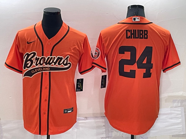 Men's Cleveland Browns #24 Nick Chubb Orange Cool Base Stitched Baseball Jersey->dallas cowboys->NFL Jersey