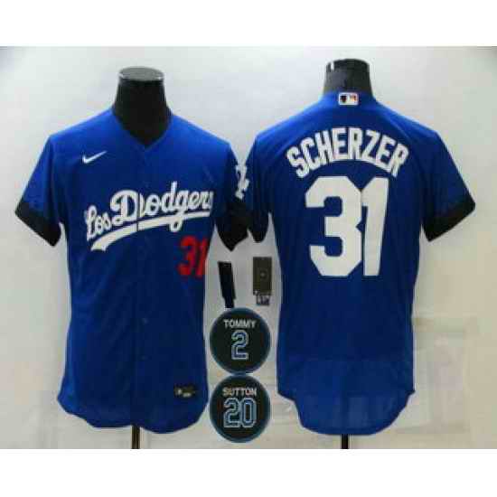Men Los Angeles Dodgers 31 Max Scherzer Blue #2 20 Patch City Connect Flex Base Stitched Jersey->los angeles dodgers->MLB Jersey