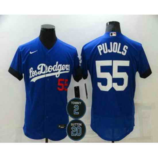 Men Los Angeles Dodgers 55 Albert Pujols Blue #2 20 Patch City Connect Flex Base Stitched Jersey->los angeles dodgers->MLB Jersey