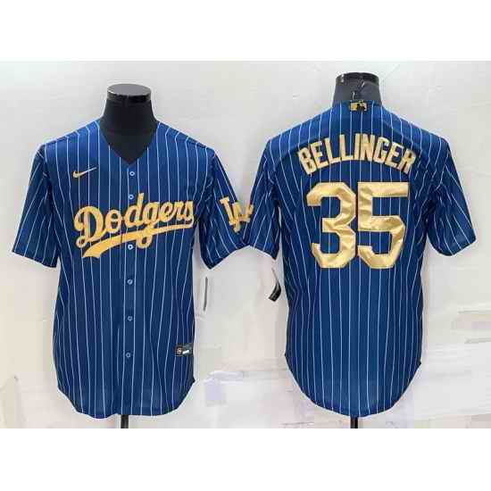Men Los Angeles Dodgers #35 Cody Bellinger Navy Gold Cool Base Stitched Baseball Jersey->los angeles dodgers->MLB Jersey