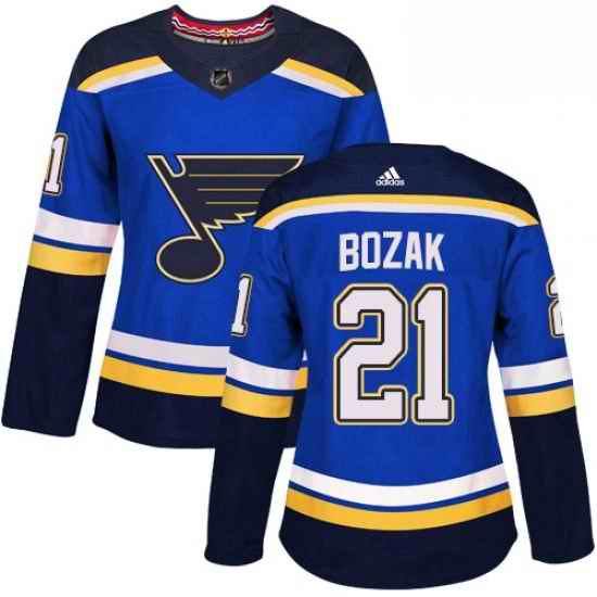 Womens Adidas St Louis Blues #21 Tyler Bozak Authentic Royal Blue Home NHL Jersey->women nhl jersey->Women Jersey