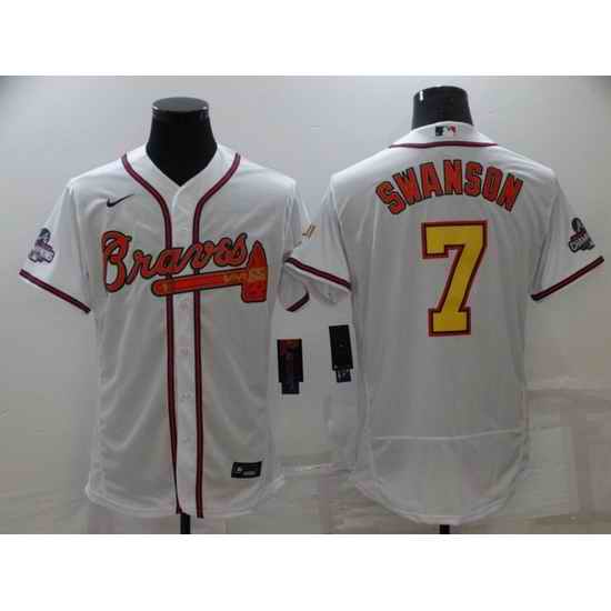 Men's Nike Atlanta Braves #7 Dansby Swanson White Gold Champions MLB Jersey->atlanta braves->MLB Jersey