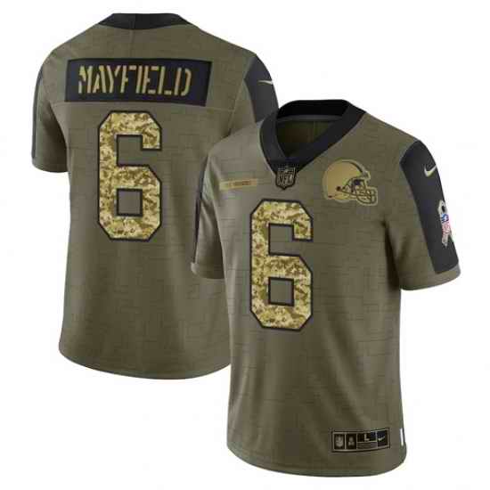 Men Cleveland Browns #6 Baker Mayfield 2021 Salute To Service Olive Camo Limited Stitched Jersey->cleveland browns->NFL Jersey