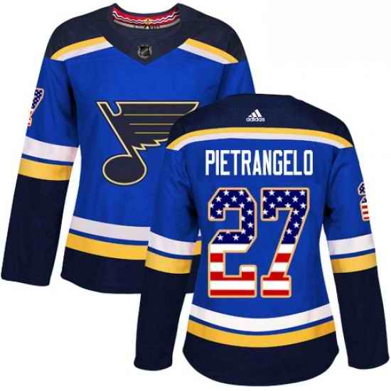 Womens Adidas St Louis Blues #27 Alex Pietrangelo Authentic Blue USA Flag Fashion NHL Jersey->women nhl jersey->Women Jersey